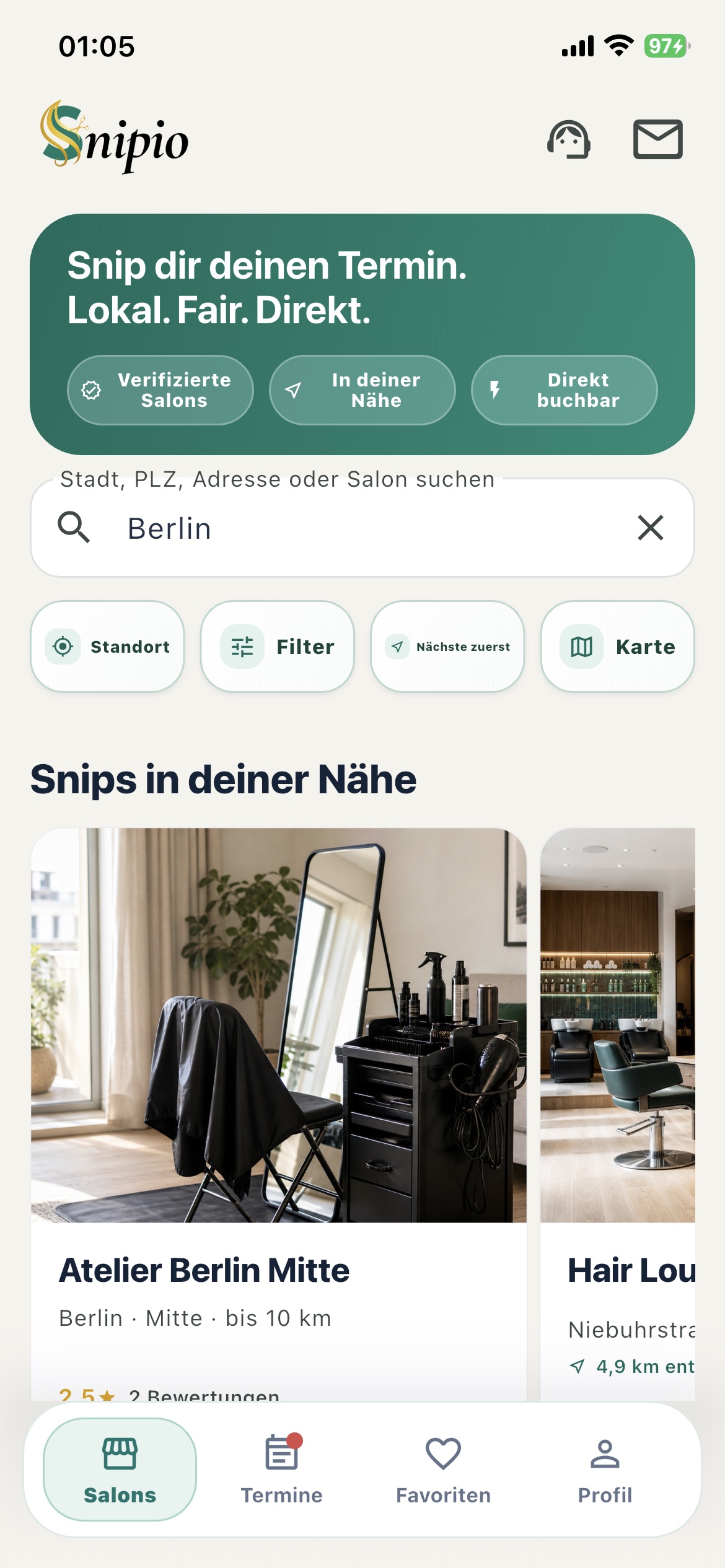 Snipio App mit Salons in der Nähe