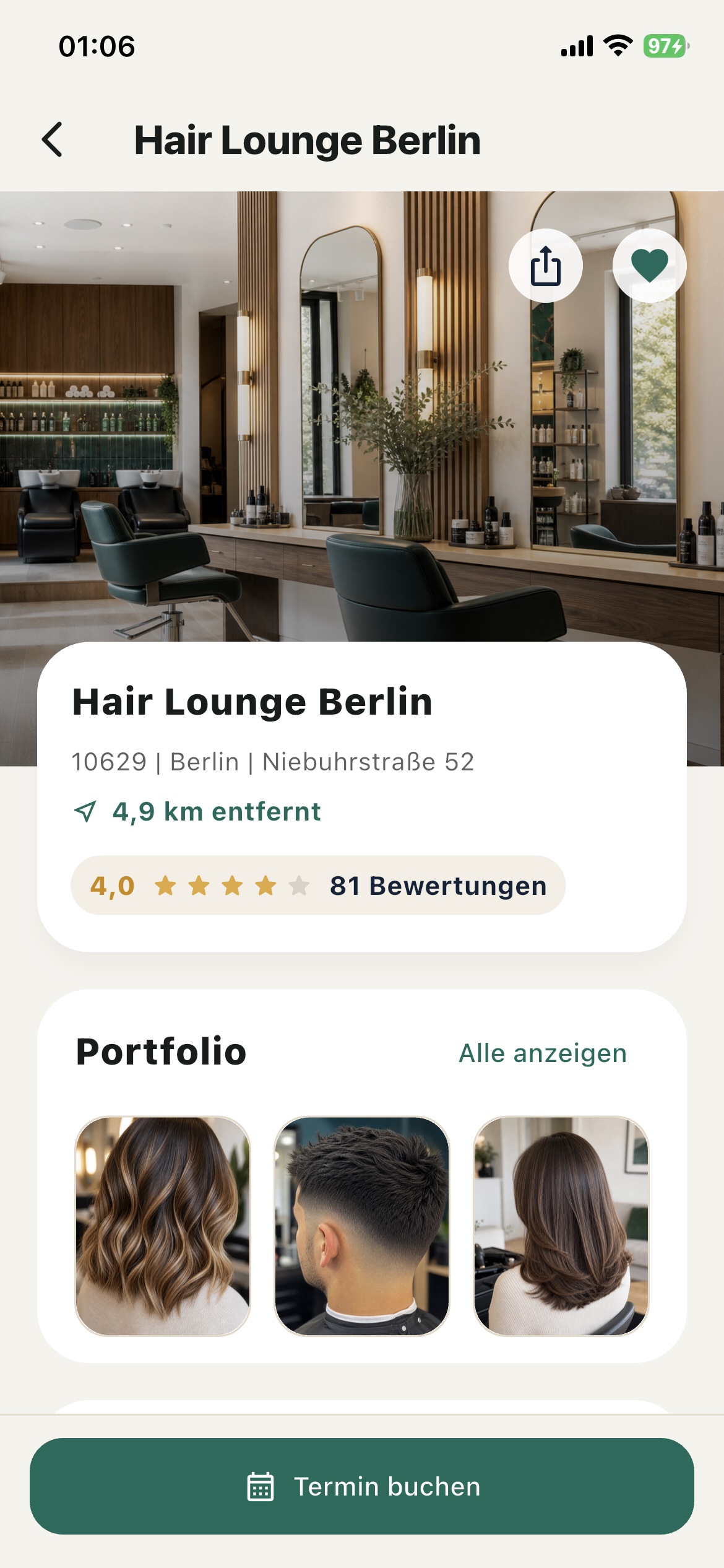 Salonprofil in der Snipio App