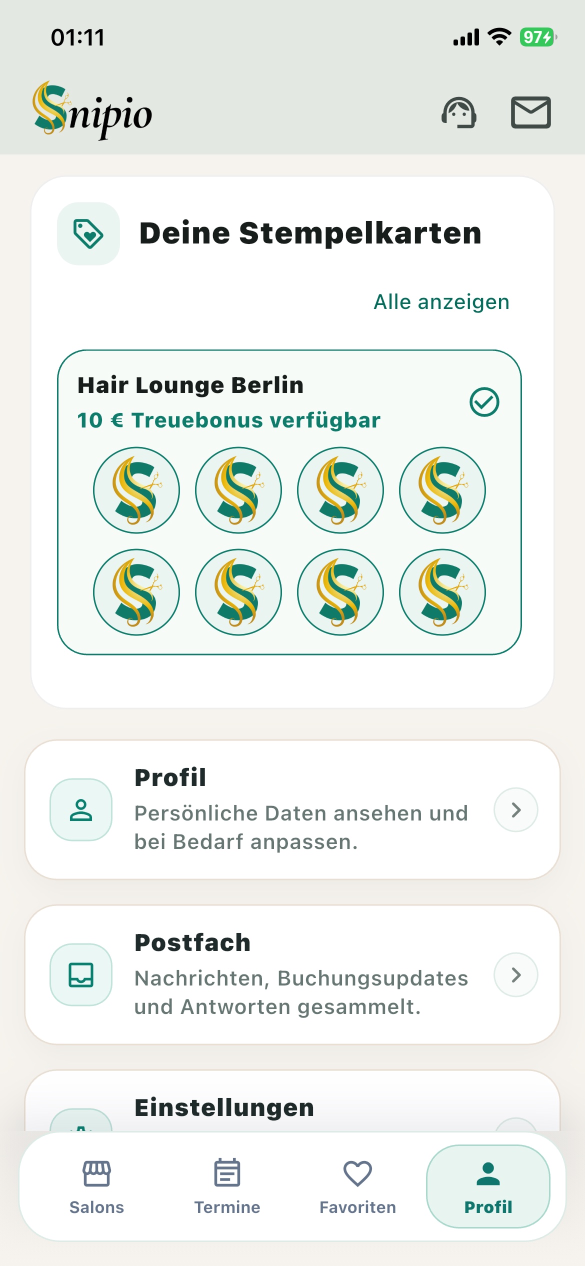 Digitale Stempelkarten in der Snipio App